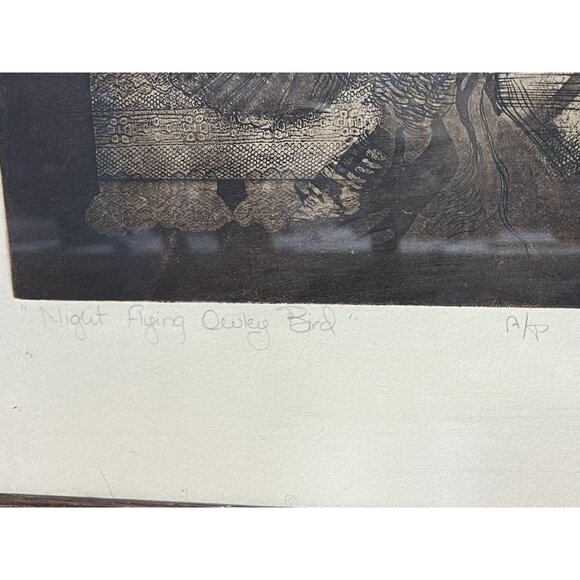 Vintage Artists Proof Etching “Night flight Owly Bird” Signed JR K- 1970’s-80’s - Picture 10 of 10